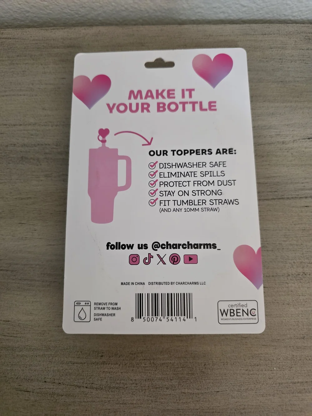Pink & White Heart Straw Toppers - 4 Pack